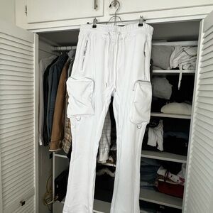 MOTIVE DENIM CARGO STACKED TRACK PANTS (WHITE)